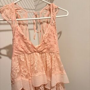 Lace Sleeveless Pink Babydoll Top